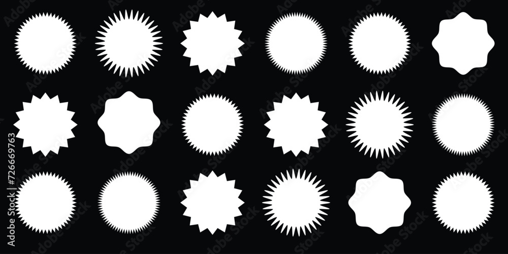 Set sunburst badges. Set of vector starburst, sunburst badges. Simple flat style vintage labels, stickers. Collection star label. Different starburst 4 8 Set sunburst badges. Set of vector starburst, sunburst badges. Simple flat style vintage labels, stickers. Collection star label. Different starburst 4 8