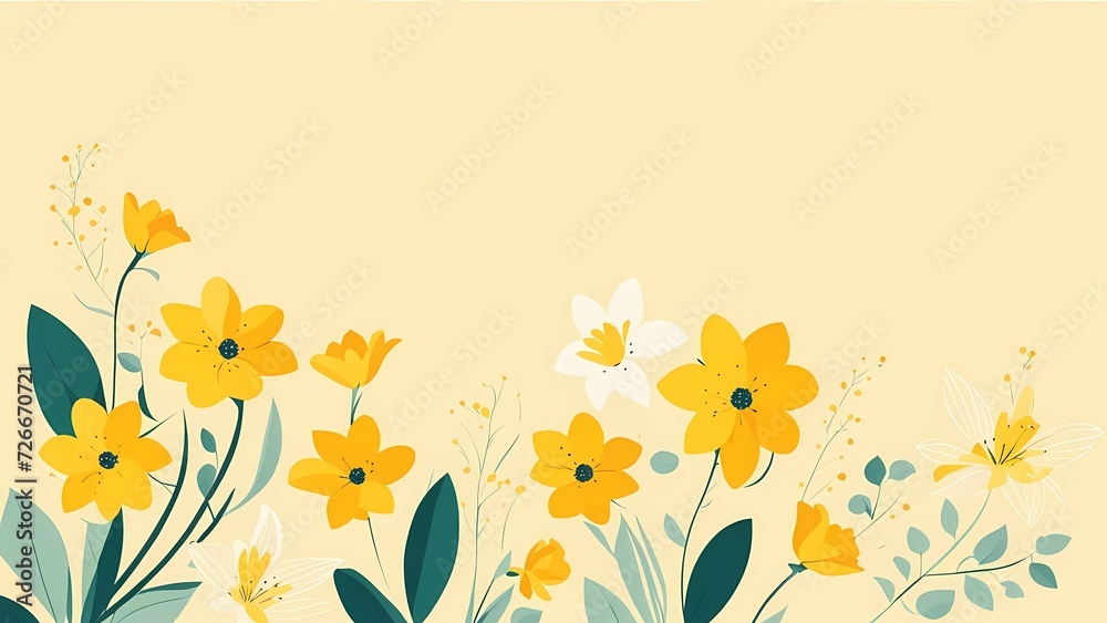 Floral flower yellow pastel background for Easter Sunday. Christian day illustration template for poster, presentation, banner, social media.