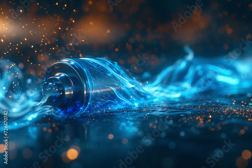Lithium battery with energy emanating from it, blue abstract technology concept, electricity Power generation. photo