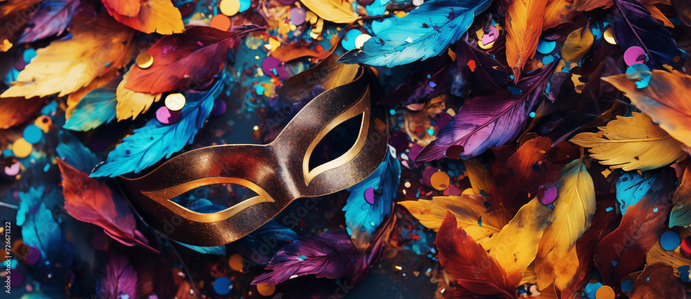 Creative background for Mardi Gras or Carnaval with a beautiful detailed Mask in a vibrant display.
