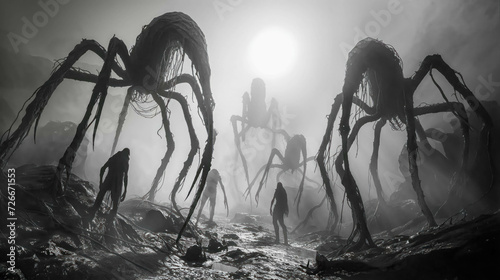 Realm Of Nightmares And Fear. Darkness Landscape With Insectoid Shapes And Scaries Creature. Macabre Domain And Kingdom. Inspiration Concept For Horrific Creations © Immersive Dimension