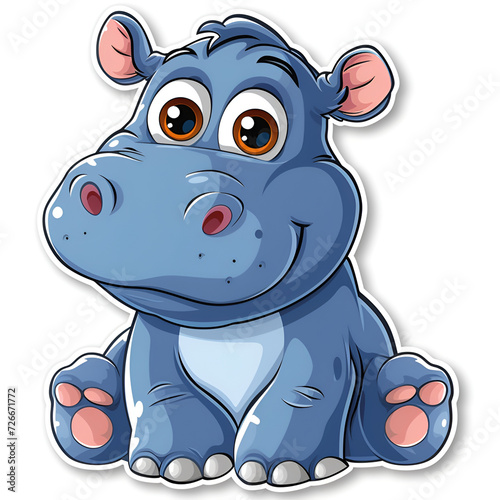 Cheerful Blue Hippo Cartoon Character with Big Brown Eyes, Playful and Kid-Friendly, Perfect for Educational and Storytelling 