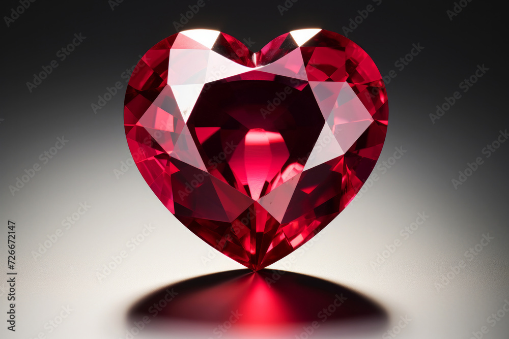 A soft glowing red ruby heart gemstone with reflective highlights and shadows. Love concept A soft glowing red ruby heart gemstone with reflective highlights and shadows. Love concept