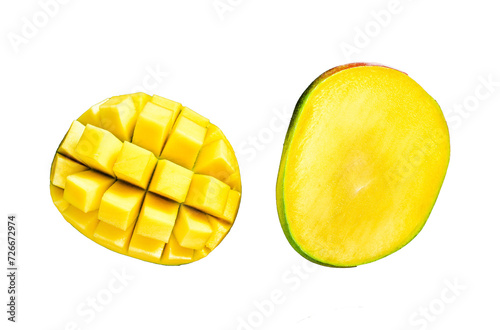 Tropical ripe mango fruit.  Isolated, Transparent background.