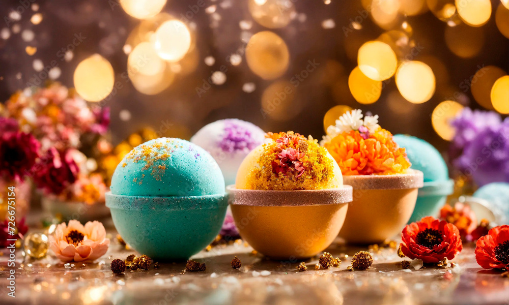 many colorful bath bombs. Selective focus. many colorful bath bombs. Selective focus.