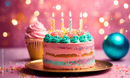 birthday cake with candles. Selective focus.