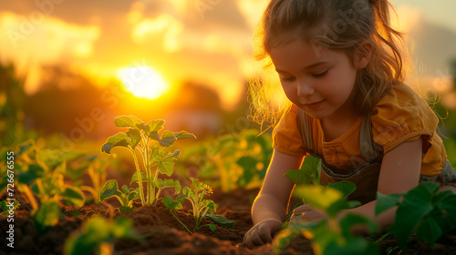 Little Seedling Sower: Adorable Scene of a 3-Year-Old Girl Planting Spring Delights in the Garden photo
