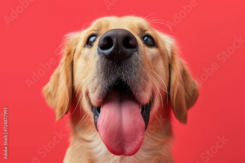 An energetic golden retriever and loyal companion, with its tongue playfully out, captures the heart of any animal lover in this portrait