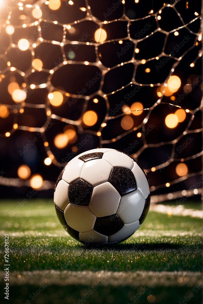 Fototapeta premium soccer ball in the goal. Selective focus.