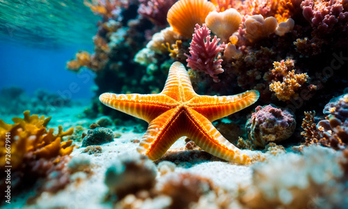 shells and starfish on the seashore. Selective focus. © Erik