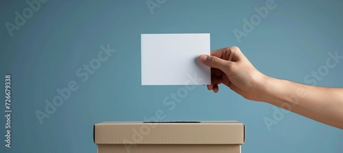 Election day concept  person putting voting ballot into ballot box with copy space for text