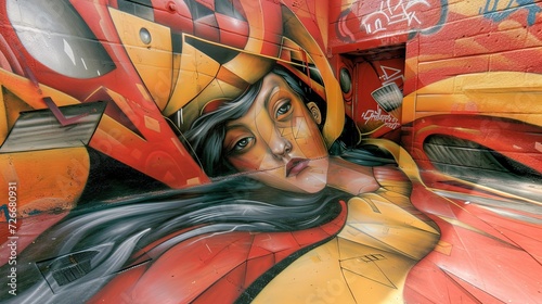 Vivid Urban Tapestry - Graffiti Female Portrait