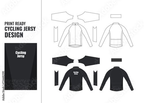 Print Ready Cycling Jersy T-Shirt  Drawing Fashion Flat Sketch Vector Illustration Template photo