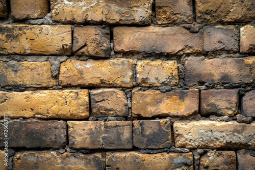 A weathered brick wall  showcasing its rustic and textured character