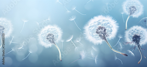 Dandelions  on a blur  background , dandelion Flight  , Feelings card , joy, condolence, grieving,  loss, support, funerals
 photo