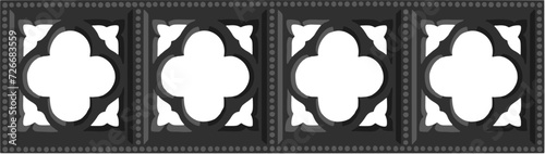 Gothic balustrade stylized drawing. Stone decorated wall illustration. Medieval ornamented railing; vector