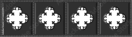 Gothic balustrade stylized drawing. Stone decorated wall illustration. Medieval ornamented railing; vector