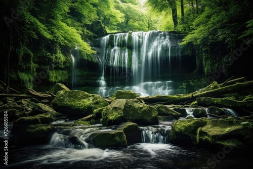 Serenade of nature  majestic waterfall amongst verdant greenery - wilderness beauty