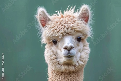 A majestic camelid stands proudly, its soft fur resembling a woven fabric, while its terrestrial origins and close relation to alpacas and guanacos evoke a sense of wild beauty photo