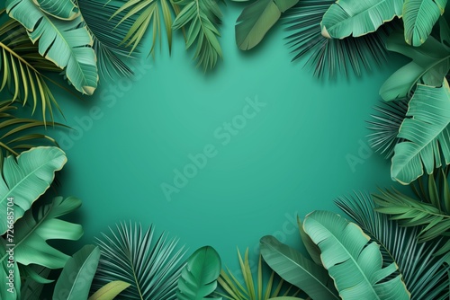 Abstract floral pattern template green background, Bali style template green background green palm and banana leaves