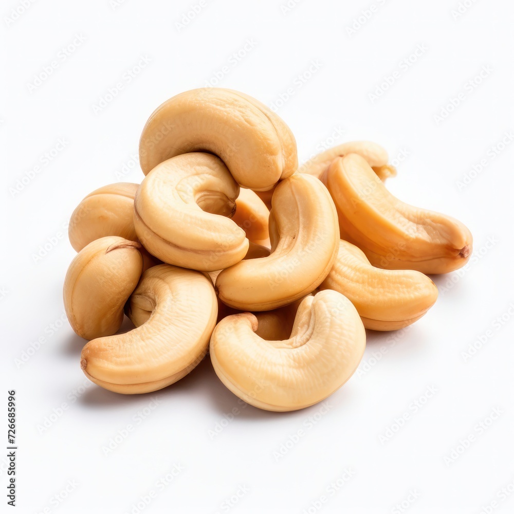 Cashew Organic with no shell, texture, isolated on white background, close up. Realistic, icon, detailed for product advertising.