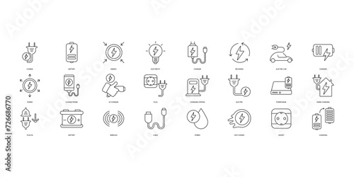 Charging icons set. Set of editable stroke icons.Vector set of Charging
