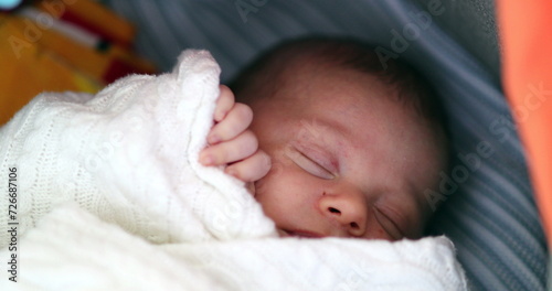 Baby sleeping inside crib newborn infant close-up portrait asleep © Marco