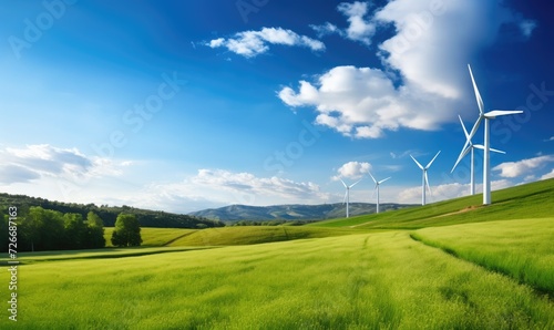 Green Field With Wind Turbines in the Background