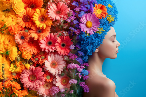 woman portrait with colorful flowers over her head © Bonya Sharp Claw