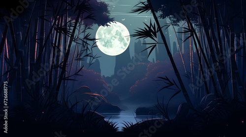 halloween landscape with moon,, AnimationOfBambooStalks, FullMoonLightVideo, SkyBlueAndBeigeStyle, BambooStalksAnimation, MoonlightBambooVideo, SkyBlueAndBeigeColorPalette, BambooForestAnimation, Full