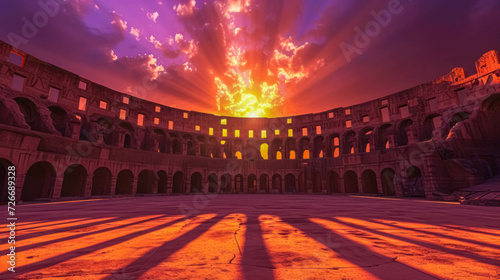 Lifelike Battlefield For Battles Video Game, Fighting Video Game Background, Coliseum Battlefield In The Desert, Digital Visuals for Game, Video Game Arena Background photo