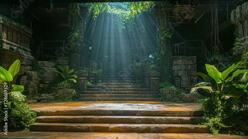 Lifelike Battlefield For Battles Video Game, Fighting Video Game Background, Jungle Temple Battlefield, Digital Visuals for Game, Video Game Arena Background photo