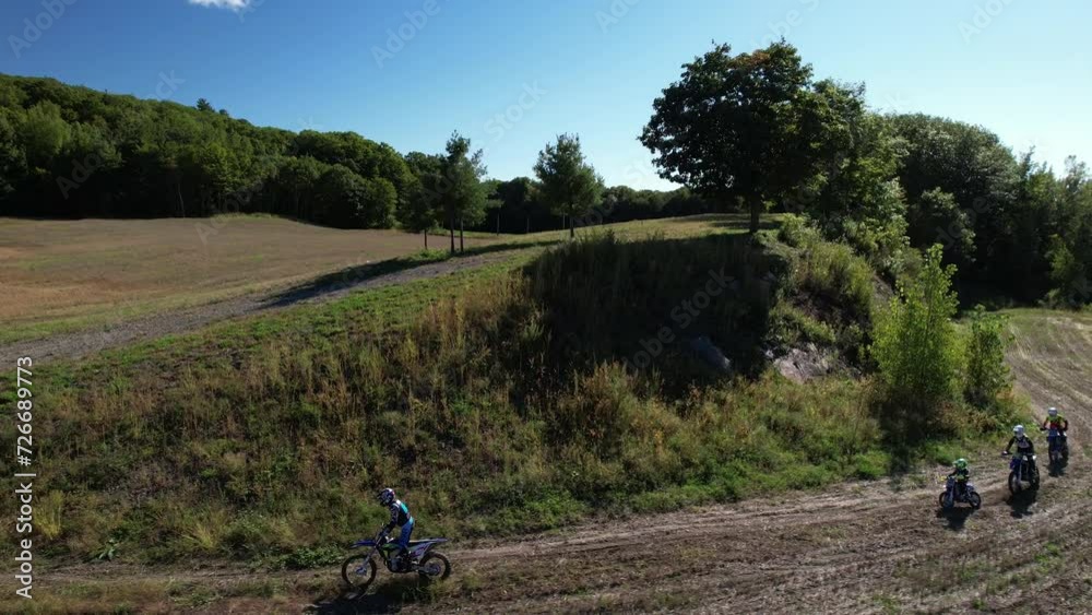 Extreme Sports Enduro Motocross riding aerial view Extreme Sports Enduro Motocross riding aerial view