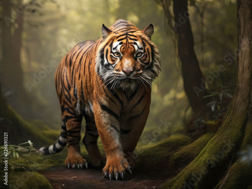 Regal Presence  A Majestic Tiger Standing Tall in the Enchanting Forest