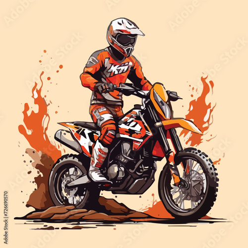 Hand drawing racing bike motorcycle illustration watercolor offroad isolated white background