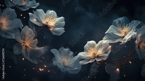 Unusual, glowing flowers at night amidst the smoke © Karolina