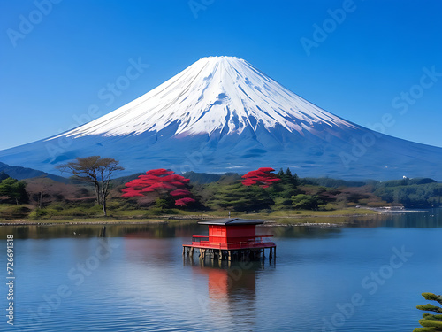 Mount fuji with lake kawaguchiko in yamanachi, japan photo