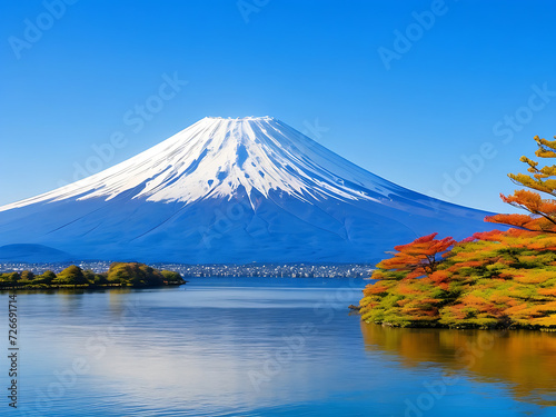 Mount fuji with lake kawaguchiko in yamanachi, japan photo