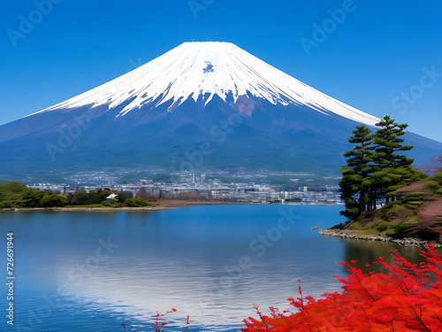 Mount fuji with lake kawaguchiko in yamanachi, japan photo