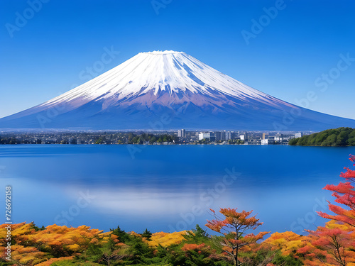 Mount fuji with lake kawaguchiko in yamanachi, japan photo