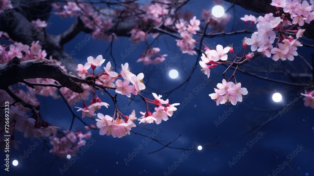 Branches of blossoming cherry in the moonlight Branches of blossoming cherry in the moonlight