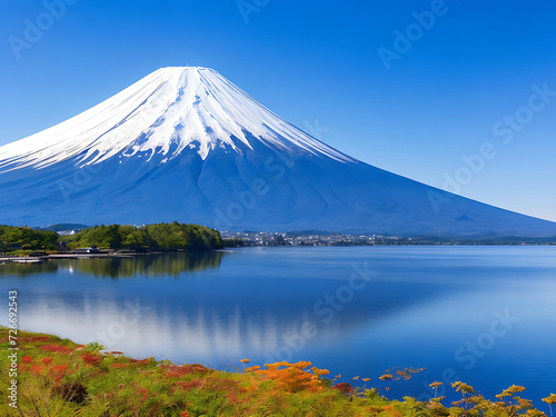 Mount fuji with lake kawaguchiko in yamanachi, japan photo