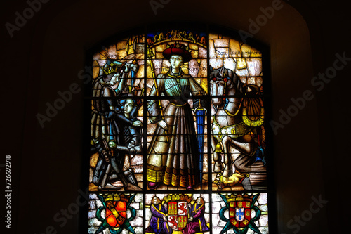 Medieval stained glass window in the Segovia Alcazar, Spain