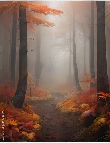 autumn misty forest Generative Ai