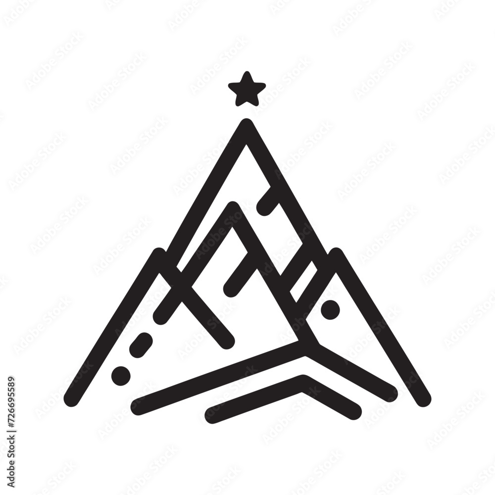 Obraz premium Mountains icon, minimalistic black and white style. vector illustration
