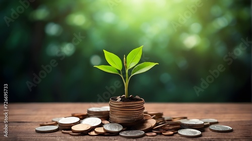 plant growing from coins in pot, plant growing from coins,