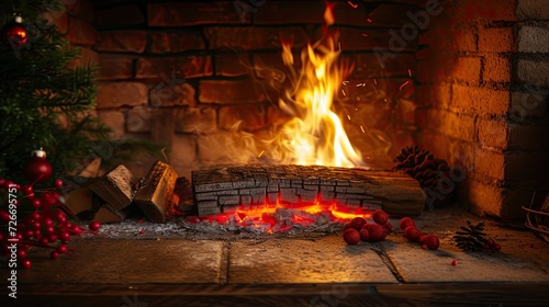 a winter evening with a photo of a crackling fire starting in the hearth  casting a soft glow and inviting ambiance into the home.