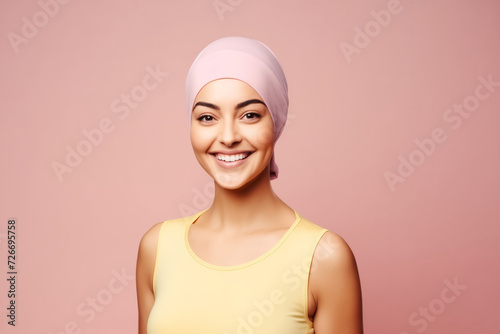 Wallpaper Mural Vibrant young woman in pink tank top and headscarf, her smile exuding health and happiness. Muslim Iran girl happy life. Torontodigital.ca