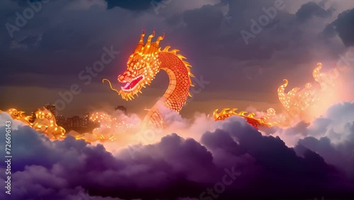 Dragon festival Happy Chinese New Year, year of the Dragon background decoration, wealth and a Happy New Year. Asian and traditional culture concept Golden dragon 4k photo