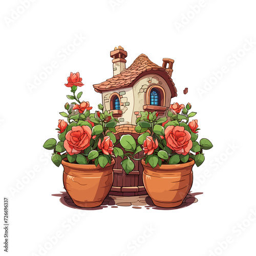 cartoon red rose in a pot